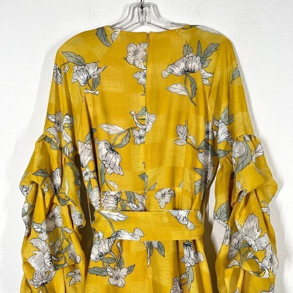Chriselle Mini Dress Yellow Floral Ruffle Sleeve XL - Picture 6 of 12